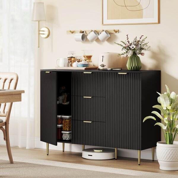 HOMCOM Credenza Moderna con 3 Cassetti, 2 Armadietti e Ripiani Regolabili, Legno e Metallo, Nero | Aosom Italy