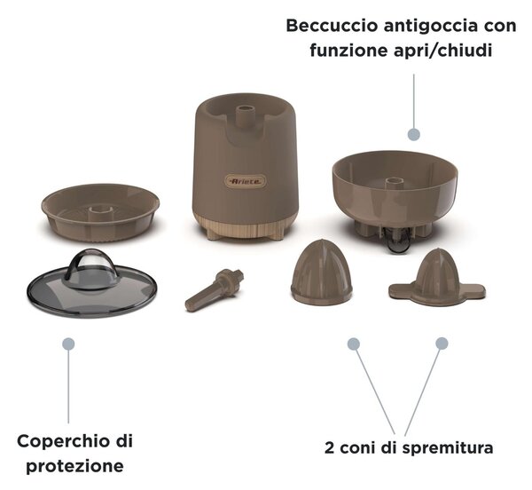 Ariete Spremiagrumi Elettrico Potenza 40 Watt Capacit Ciotola 0.5 Litri Effetto Legno con Beccuccio Antigoccia colore Tortora - 00C041707AR0 Break