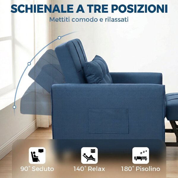 HOMCOM Poltrona Letto Pieghevole con Schienale Regolabile e Cuscino, Blu | Aosom Italy