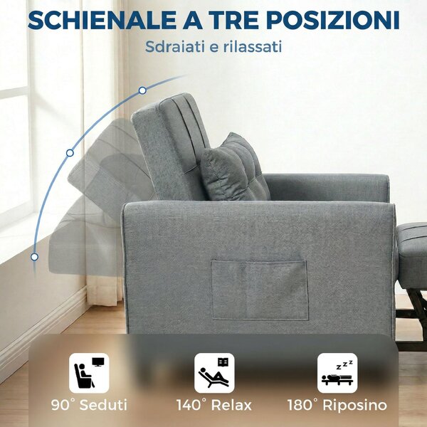 HOMCOM Divano Letto Pieghevole Convertibile con Schienale Regolabile e Cuscino, Grigio | Aosom Italy