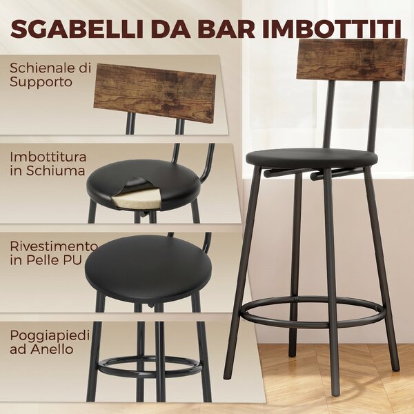 HOMCOM Set Tavolo da Bar 3 Pezzi Tavolo da Cucina Salvaspazio Marrone Rustico | Aosom Italy