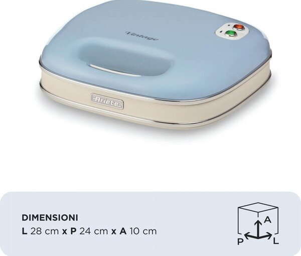 Ariete Tostapane Piastra per Toast e Sandwich Antiaderente Potenza 750 Watt colore Azzurro - 00C196305AR0 Sandwich Maker Vintage