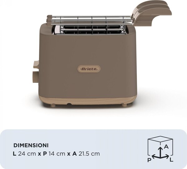 Ariete Tostapane con Pinze 2 Fette Potenza 760 Watt con 7 Livelli di Doratura colore Tortora - 00C015707AR0 Breakfast Wood