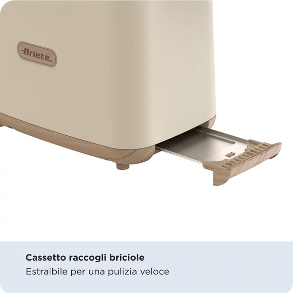 Ariete Tostapane con Pinze 2 Fette Potenza 760 Watt con 7 Livelli di Doratura colore Beige - 00C015706AR0 Breakfast Wood