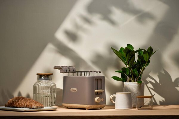 Ariete Tostapane con Pinze 2 Fette Potenza 760 Watt con 7 Livelli di Doratura colore Tortora - 00C015707AR0 Breakfast Wood
