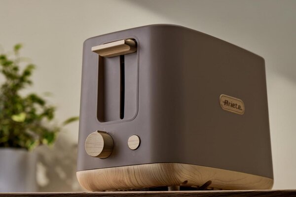 Ariete Tostapane con Pinze 2 Fette Potenza 760 Watt con 7 Livelli di Doratura colore Tortora - 00C015707AR0 Breakfast Wood