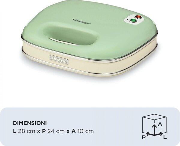 Ariete Tostapane Piastra per Toast e Sandwich Antiaderente Potenza 750 Watt colore Verde - 00C196304AR0 Sandwich Maker Vintage