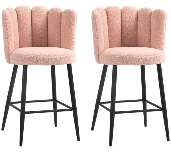 HOMCOM Set di 2 sgabelli da bar, con schienale e poggiapiedi, gambe in acciaio, 52 x 53 x 93 cm, Rosa | Aosom Italy
