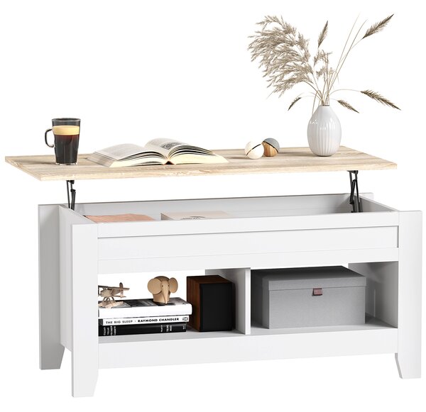HOMCOM Tavolino con piano sollevabile e scomparto nascosto, 105 x 50 x 49-62,5 cm Bianco | Aosom Italy