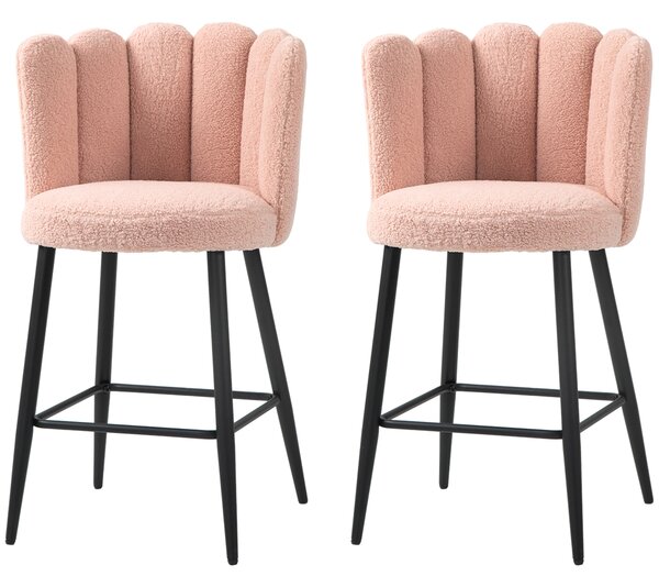 HOMCOM Set di 2 sgabelli da bar, con schienale e poggiapiedi, gambe in acciaio, 52 x 53 x 93 cm, Rosa | Aosom Italy