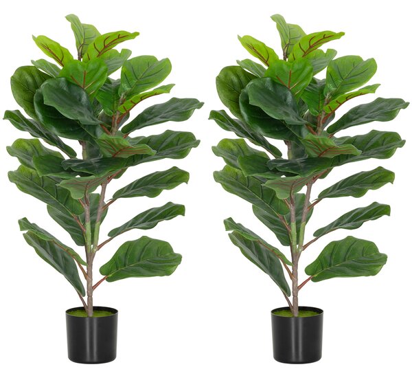 HOMCOM Set di 2 piante artificiali per interni alte 80 cm con vaso in plastica, Verde | Aosom Italy
