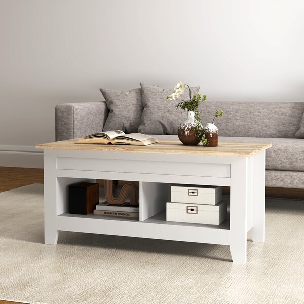 HOMCOM Tavolino con piano sollevabile e scomparto nascosto, 105 x 50 x 49-62,5 cm Bianco | Aosom Italy