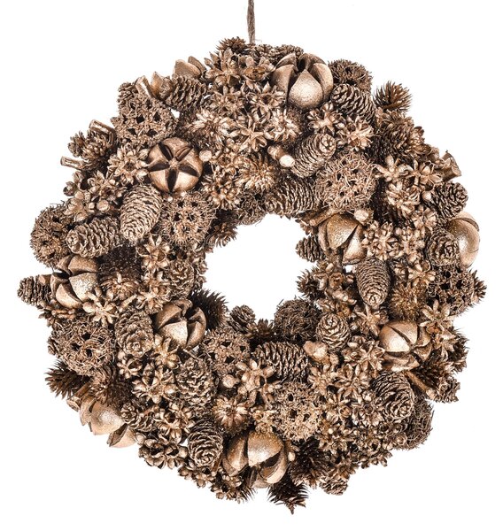 Set 2 Corone Natalizie con Pigne e Bacche Ø25 cm Oro