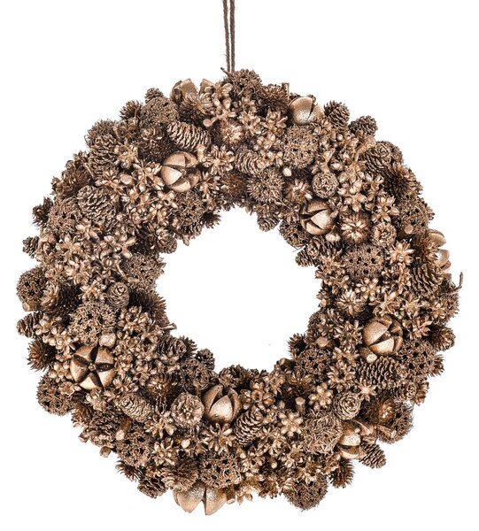 Set 2 Corone Natalizie con Pigne e Bacche Ø30 cm Oro