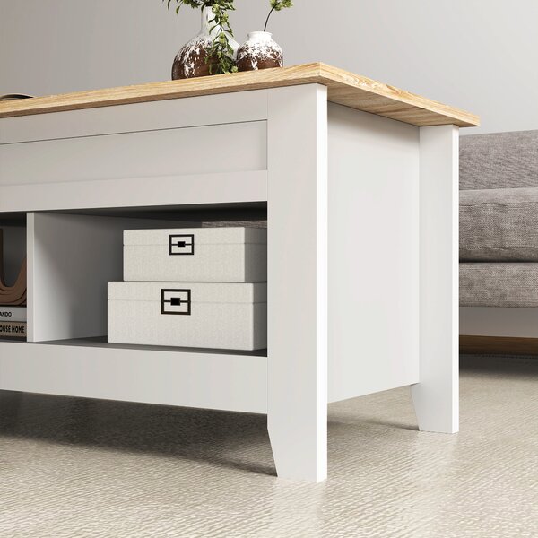 HOMCOM Tavolino con piano sollevabile e scomparto nascosto, 105 x 50 x 49-62,5 cm Bianco | Aosom Italy