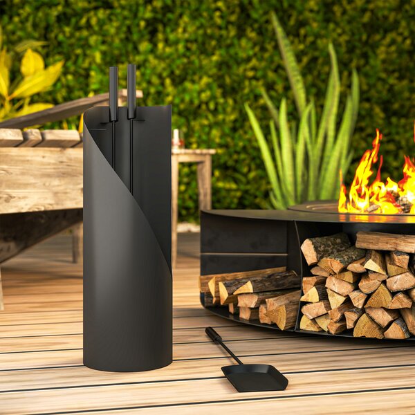 Outsunny Set utensili da camino 4 pezzi con scopa, paletta, attizzatoio e supporto, in metallo 20 x 20 x 65 cm, Nero | Aosom Italy