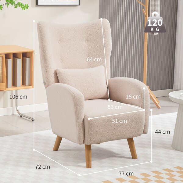 HOMCOM Poltrona con Rivestimento in Peluche, con Cuscino in Schiuma, Beige | Aosom Italy