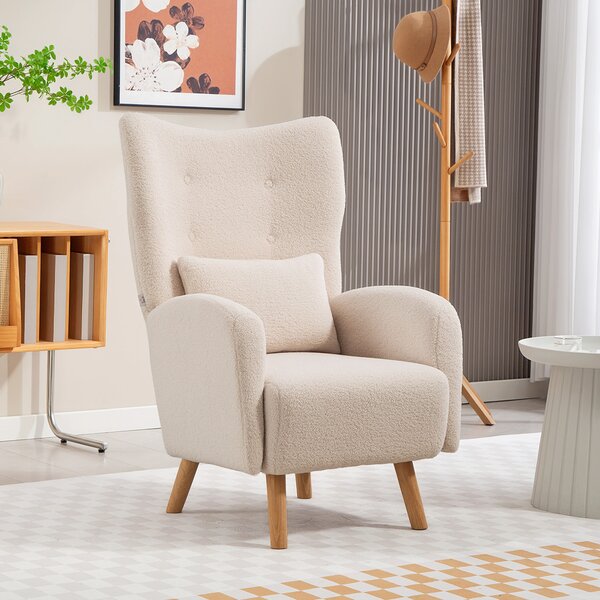 HOMCOM Poltrona con Rivestimento in Peluche, con Cuscino in Schiuma, Beige | Aosom Italy