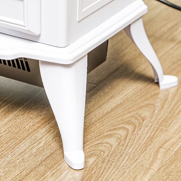 HOMCOM Stufa Elettrica a Camino da Terra 1000/2000 W, con effetto fiamma LED, Bianco | Aosom Italy