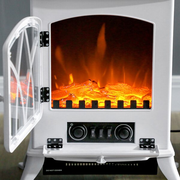 HOMCOM Stufa Elettrica a Camino da Terra 1000/2000 W, con effetto fiamma LED, Bianco | Aosom Italy