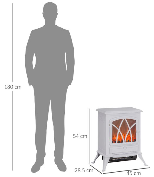 HOMCOM Stufa Elettrica a Camino da Terra 1000/2000 W, con effetto fiamma LED, Bianco | Aosom Italy
