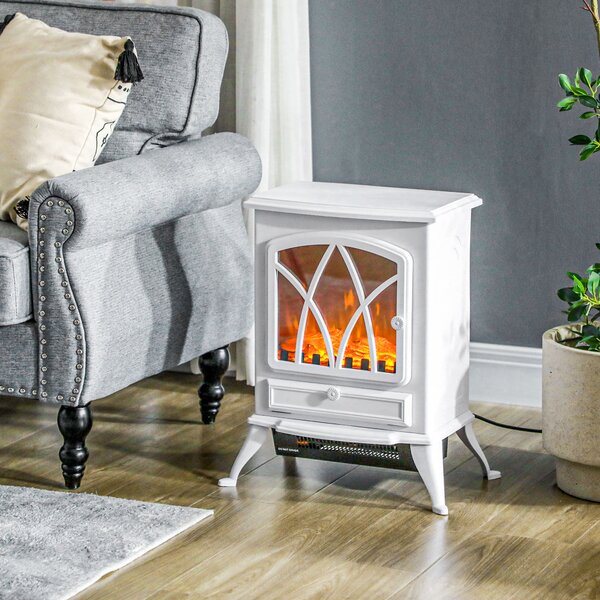 HOMCOM Stufa Elettrica a Camino da Terra 1000/2000 W, con effetto fiamma LED, Bianco | Aosom Italy