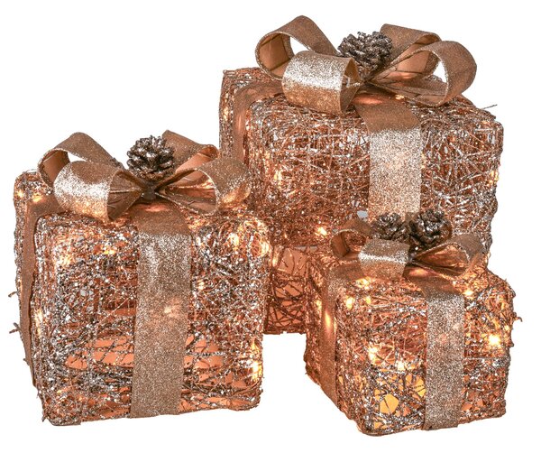 Pacchi Dono 3 Pezzi con 65 Led in Rattan Champagne