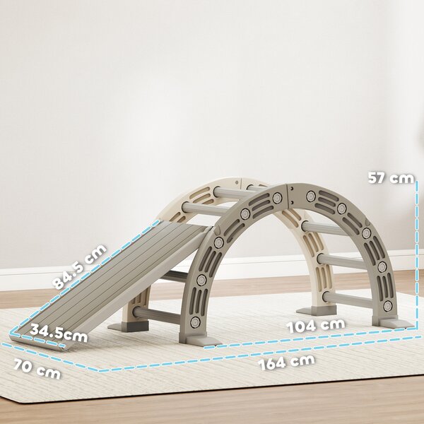 AIYAPLAY Struttura per Arrampicata, per Bambini di 18-48 Mesi, 4 in 1 con Arco di Arrampicata, Dondolo, Rampa e Scivolo 164x70x57 cm, Grigio e Bianco | Aosom Italy
