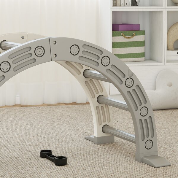 AIYAPLAY Struttura per Arrampicata, per Bambini di 18-48 Mesi, 4 in 1 con Arco di Arrampicata, Dondolo, Rampa e Scivolo 164x70x57 cm, Grigio e Bianco | Aosom Italy