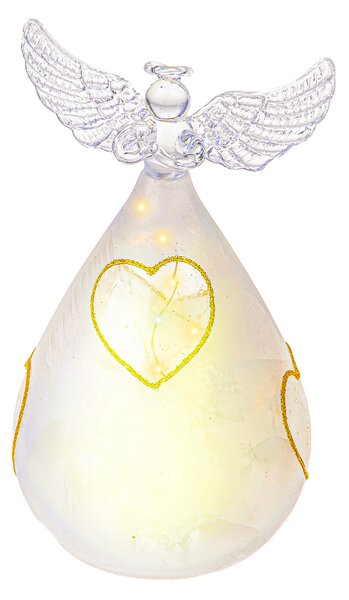 Set 2 Angeli Cuore con Led H15,5 cm in Vetro Oro