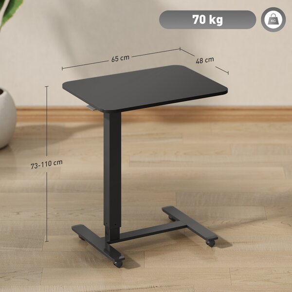 HOMCOM Scrivania con Altezza Regolabile, con 4 Ruote, a Forma di C, 65 cm x 48 cm x 70-110 cm, Nero | Aosom Italy