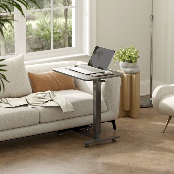 HOMCOM Scrivania con Altezza Regolabile, con 4 Ruote, a Forma di C, 65 cm x 48 cm x 70-110 cm, Nero | Aosom Italy