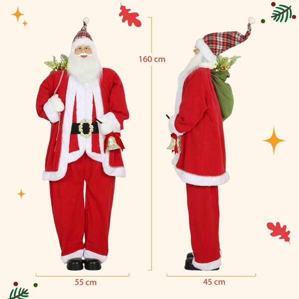 HOMCOM Babbo Natale in piedi, alto 1,6 m, con regalo, campanelli di Natale e Funzione sonora | Aosom Italy