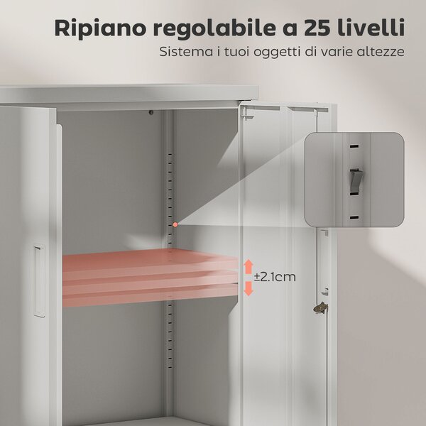 HOMCOM Mobile da Ufficio in Acciaio con Ripiano Interno Regolabile e Cassetto, 80x40x130 cm, Bianco | Aosom Italy