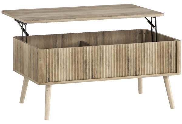 HOMCOM Tavolino da Caffè con ripiano Sollevabile, 2 Scomparti Nascosti e Gambe in Pino, 91 x 56 x 43 cm, Rovere | Aosom Italy