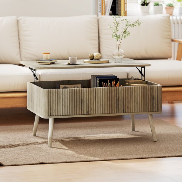 HOMCOM Tavolino da Caffè con ripiano Sollevabile, 2 Scomparti Nascosti e Gambe in Pino, 91 x 56 x 43 cm, Rovere | Aosom Italy