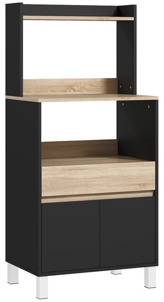HOMCOM Mobile porta microonde con armadio, cassetto e mensola superiore, Buffet da cucina, 60 x 40 x 131 cm, Quercia e nero | Aosom Italy