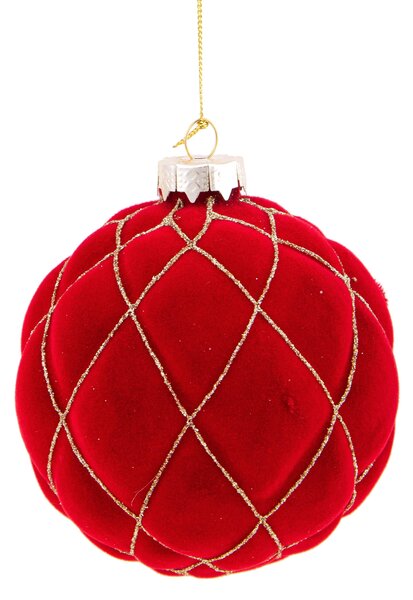 Set 8 Palline Decorative per Albero di Natale in Velluto Ø10 cm Rosso