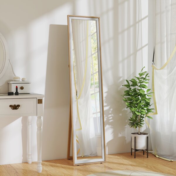 HOMCOM Specchio a figura intera con cornice MDF bicolore, 157 x 37 cm, Argento/Naturale | Aosom Italy