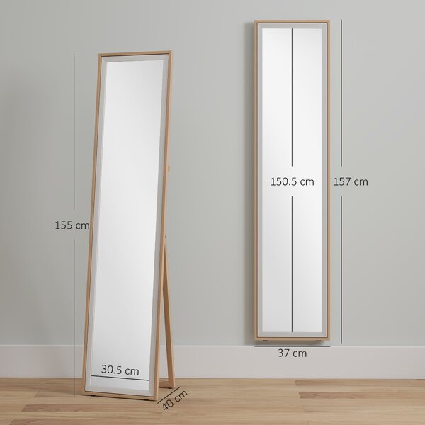 HOMCOM Specchio a figura intera con cornice MDF bicolore, 157 x 37 cm, Argento/Naturale | Aosom Italy