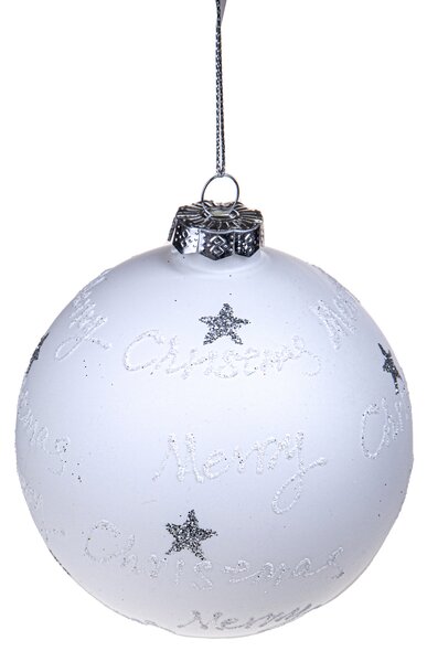 Set 8 Palline Decorative per Albero di Natale Merry Christmas 10 cm Bianco