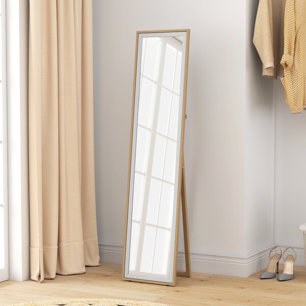 HOMCOM Specchio a figura intera con cornice MDF bicolore, 157 x 37 cm, Argento/Naturale | Aosom Italy