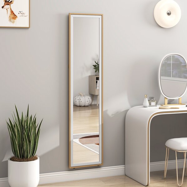 HOMCOM Specchio a figura intera con cornice MDF bicolore, 157 x 37 cm, Argento/Naturale | Aosom Italy