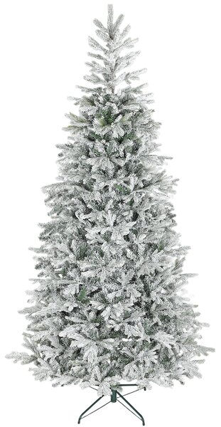 Albero di Natale Innevato Alto 210 cm con 1154 Rami Realistici e Base in Metallo Pieghevole Bianco