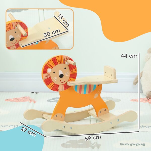 AIYAPLAY Dondolo di legno a forma di leone, Portata 25 kg, 2-5 anni, Arancione | Aosom Italy