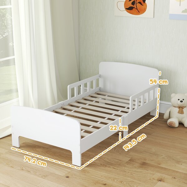 AIYAPLAY Letto per bambini con sponda anticaduta e rete a doghe, 3-8 anni, 70x140 cm, Bianco | Aosom Italy