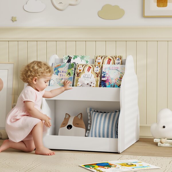 AIYAPLAY Scaffale per bambini, a 2 livelli con ruote, 4 ripiani, 54x50x56 cm, Bianco | Aosom Italy