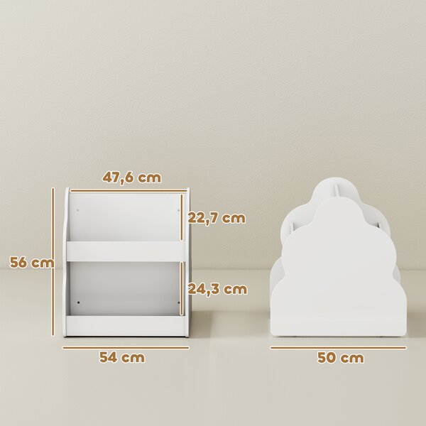 AIYAPLAY Scaffale per bambini, a 2 livelli con ruote, 4 ripiani, 54x50x56 cm, Bianco | Aosom Italy