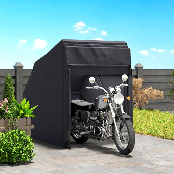 Outsunny Riparo per moto esterno in tessuto Oxford, con 2 finestre, 345 x 135 x 191 cm, Nero | Aosom Italy