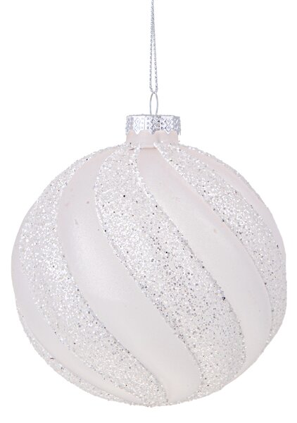 Set 4 Palline Decorative per Albero di Natale con Glitter Ø10 cm Bianco/Glitter